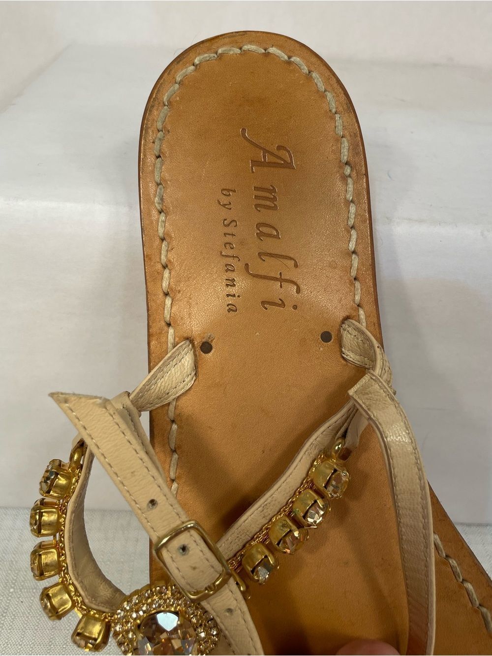 Amalfi by Stephanie Gold Jeweled T-Strap Women's Sandals - Picture 4 of 5